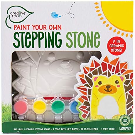 Creative Roots Mosaic Hedgehog Stepping Stone, Includes 7-Inch Ceramic Stone & 6 Vibrant Paints, DIY Garden Stepping Stone Kit for Kids Ages 6+ by CreativeRoots
