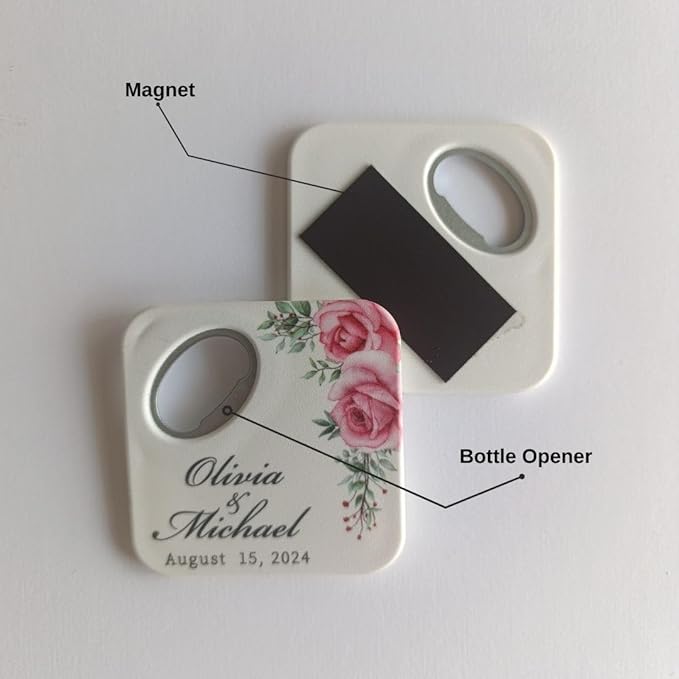 20 PCS Personalized Wedding Favors Bottle Openers - Custom Wedding Gifts for Guests with Thank You Cards, Memorable Thank You Gift for Celebrating Your Special Day (Square)