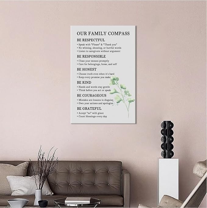 Our Family Compass Quote Canvas Poster House Rules Sweet Home Wall Art Decoration Family Sign Wall Decor Picture Artwork Print for Home Bedroom Living Room Framed Ready to Hang [24''W x 36''H]