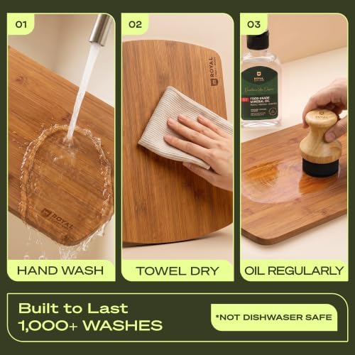 ROYAL CRAFT WOOD Wooden Cutting Boards for Kitchen Meal Prep & Serving - Bamboo Wood Serving Board Set with Deep Juice Groove Side Handles - Charcuterie & Chopping Butcher Block for Meat - Image 6
