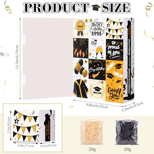 Glenmal Graduation Countdown Calendar Gift Box 12 Days 2026 Graduation Gift Box with Filling Raffia Large Inner Boxes Fill It Yourself Empty Boxes for Graduates Her Him High School College(Black) - Image 2
