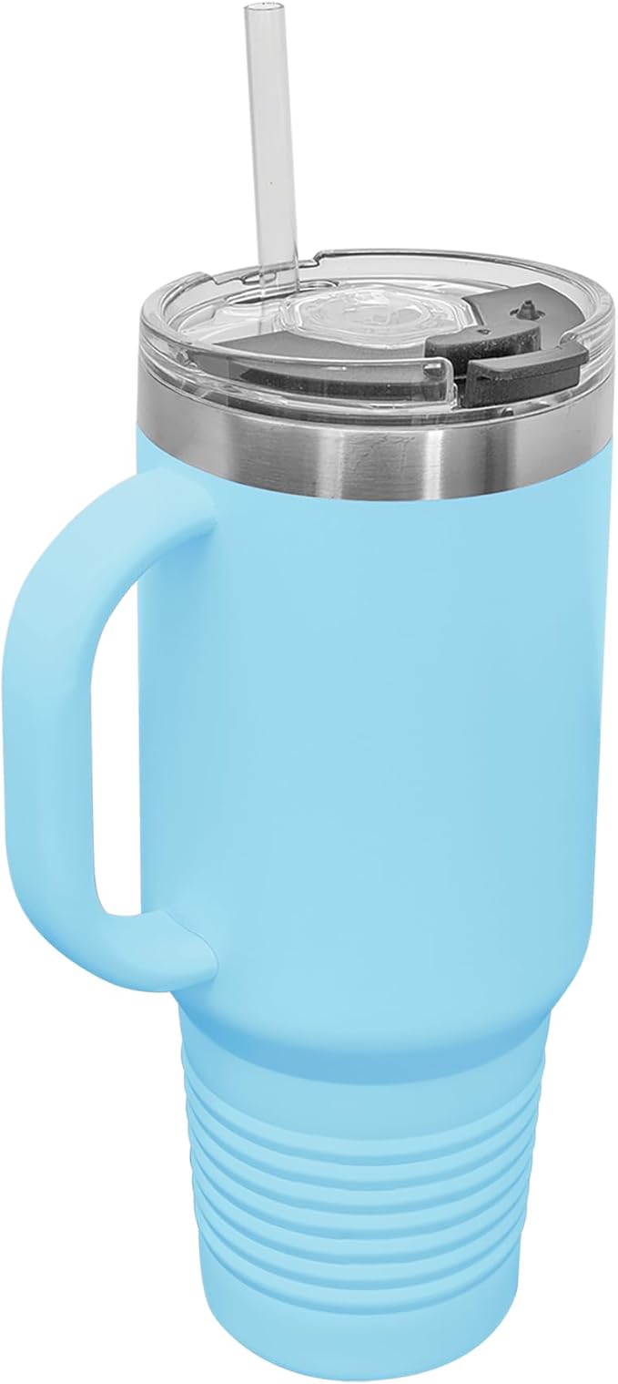 LaserGram 40oz Vacuum Insulated Travel Mug with Handle, Cup Cake, Personalized Engraving Included (Light Blue)