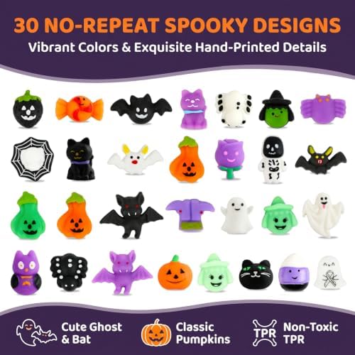30 Pack Halloween Mochi Squishy Toys, Mini Squishies Halloween Toys Gifts Party Supplies for Kids, Squishy Goodie Bag Stuffers,Halloween Treat Bag Classroom Prizes for Kids - Image 3