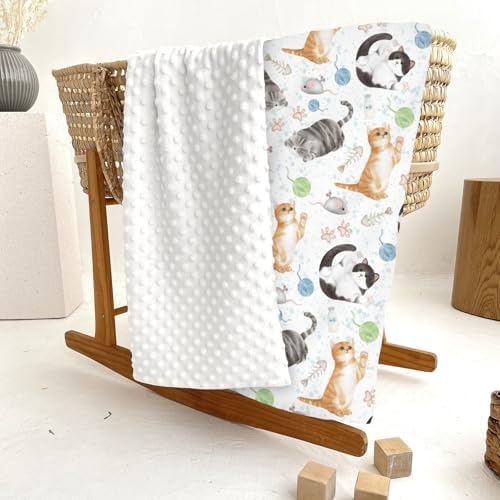 Cute Cat Baby Blankets for Girl Boy Watercolor Cat Mouse Toy Balls Neutral Soft Mink Dotted Backing Double Layer Swaddle Blanket Cats Lovers Gift Bed Throws for Newborn Toddler Crib Stroller 30x40 - Image 6