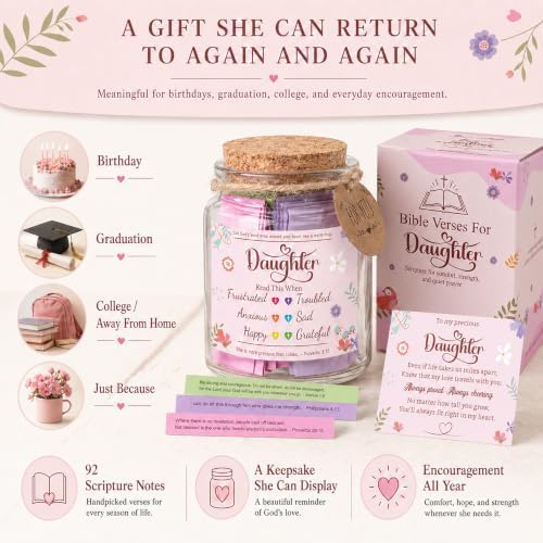 Bible Verses Jar for Daughter – Daughter Gifts From Mom, Graduation Gifts for Daughters, 92 Bible Verses Folded by hand, Christian Gift for Women - Image 5