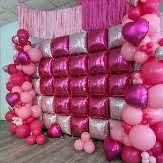 Hot Pink Square Balloons Wall, 10 PCS Magenta Foil Balloons Wall Double Sided Pink Balloon Wall Backdrop for Girls Bachelorette Birthday Bridal Shower Princess Party Decorations