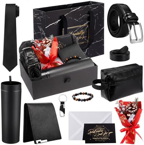Tioncy 10 Pcs Mens Gift Set, 16oz Tumbler Wallet Belt Tie,Christmas Red by Tioncy