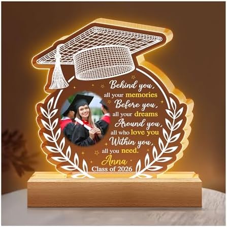 Hyturtle Personalized Graduation Night Light - Custom Photo Light Up Acrylic Plaque Lamp for Women - Inspirational Senior 2026 Graduation Gifts Her Him - College Grad Gifts - Graduation Gifts by Hyturtle