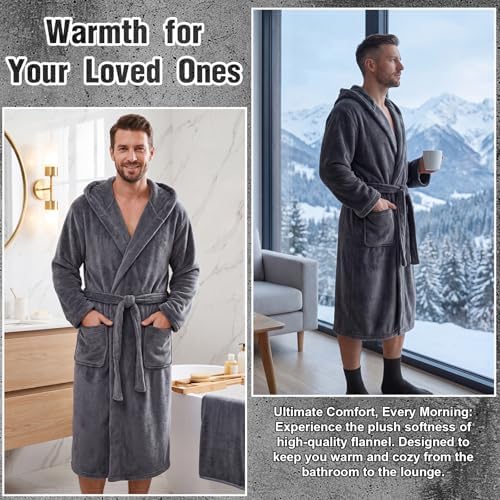 9 Pcs Birthday Gifts for Men Beard Care Set for Him Father's Gifts Basket Kit Get Well Soon Gift Basket with Hooded Robe, Long Towel, Socks for Dad Grandpa Husband Boyfriend(Dark Grey) - Image 3