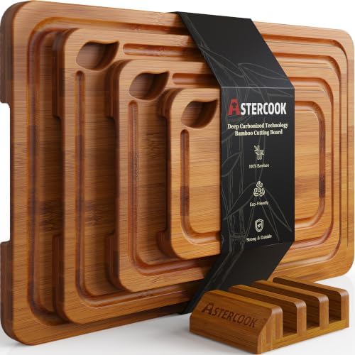 Astercook Deep-Carbonized Bamboo Cutting Boards for Kitchen by Astercook