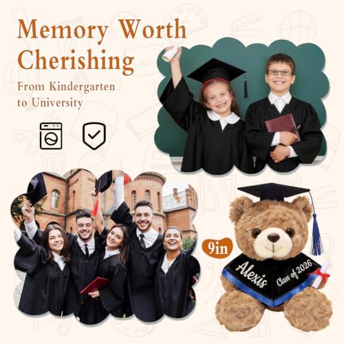 Personalized Graduation Teddy Bear Class of 2026, Custom Stuffed Animal with Cap Gown & Diploma, Unique Graduation Gifts for Kindergarten High School College Graduates, Gift for Her Him, 10 Inch - Image 4