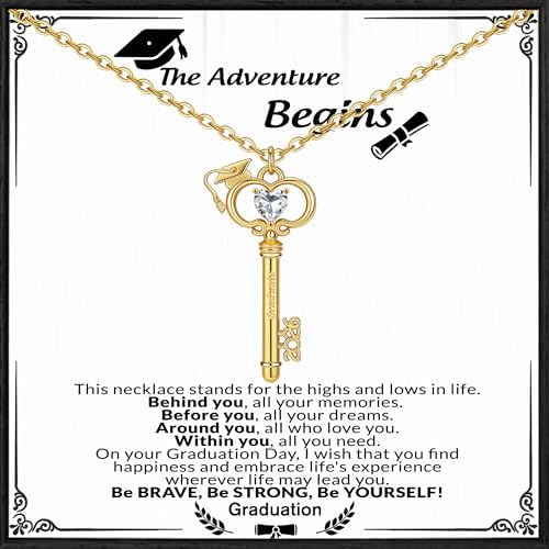 Graduation Gifts, Gold Key Graduation Necklace for Her 2026 Grad Gifts Anniversary Gold Jewelry for Women Sister Friend Classmates Teacher Nurse by Nymerianoble