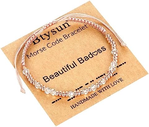 Morse Code Bracelets for Women Mothers Day Gifts 2026 Graduation Gifts Mom Birthday Gift Pink Braided Bracelets Teen Trendy Stuff Inspirational Best Friend Birthday Gifts for Daughter Girlfriend Christmas Stocking Stuffers Jewelry by BTYSUN