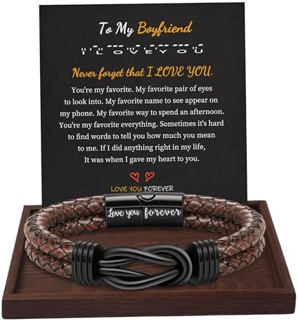 Btysun Gifts for Men, Gifts for Boyfriend Leather Bracelets for Men Stocking Stuffers for Him 2026 I Love You Gift Infinity Cuff Bracelets Birthday Christmas Jewelry for Son Grandson Dad Husband by BTYSUN