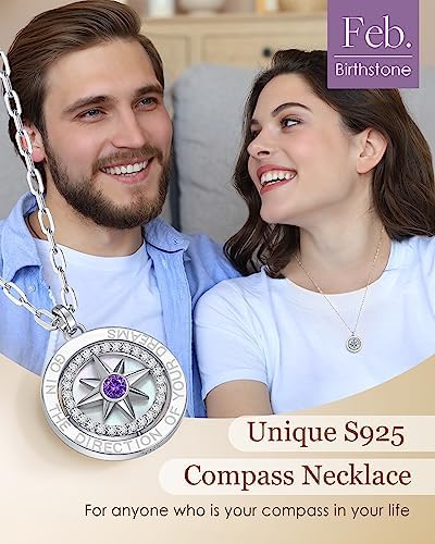 Compass Birthstone Pendant Necklace for Women, S925 Sterling Silver Jewelry - Image 2