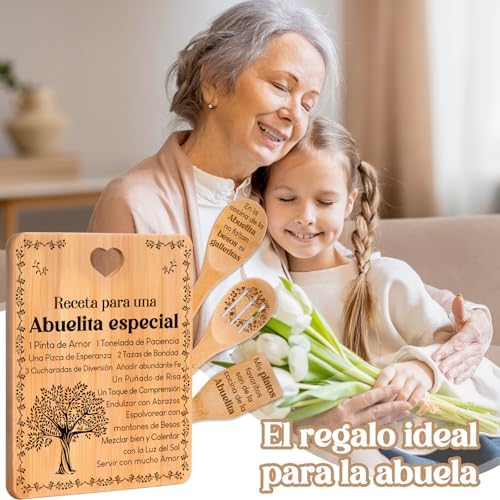 Regalos de cumpleaños para Abuelita - "Receta para una Abuelita especial". Juego de tablas de cortar y utensilios de bambú grabados. Regalos de cumpleaños para Abuelita. Spanish Grandma Cutting Board - Image 2
