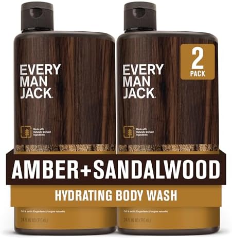 Every Man Jack Amber+Sandalwood Hydrating Mens Body Wash for All Skin Types-Cleanse, Nourish, and Hydrate Skin with Naturally Derived Ingredients-Paraben Free, Phthalate Free, Dye Free-24oz(Pack of 2) by EveryManJack