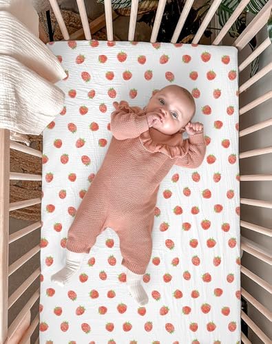 Muslin Bassinet Sheets 2 Pack, 33" x 17", (Strawberry & Pale Pink) - Image 5
