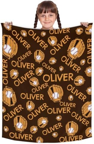 Personalized Baby Blankets for Girls Boys, Custom Baby Blanket with Name Swaddle Toddler Fleece Blanket Personalized Gift Baseball Mitt Brow Text - Image 2