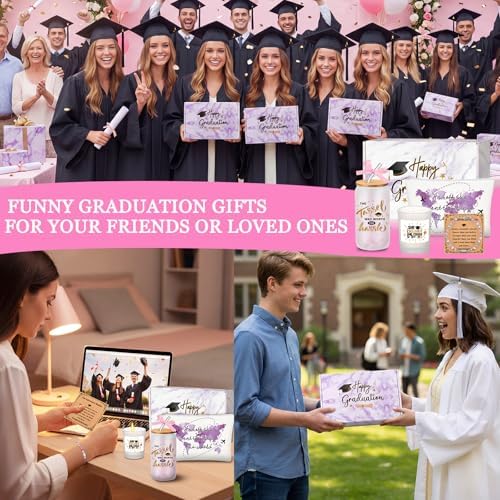 Potchen 7 Pcs Graduation Gifts for Girl Her Class of 2026 College High Graduation Gifts Box Set with 16oz Glass Cup Cosmetic Bag Bracelet Scented Candle with Box for Women Daughter Friend(Pink Purple) - Image 5