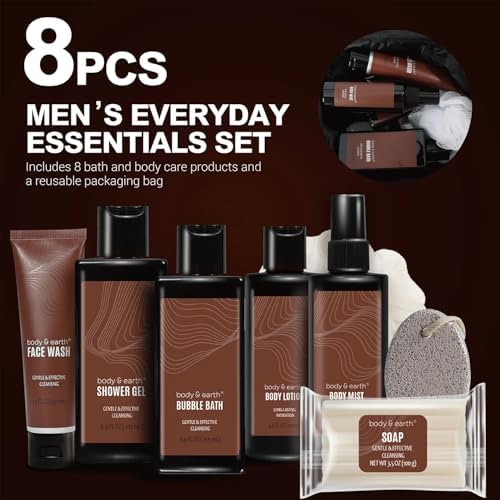 Body & Earth Sandalwood 8pc Spa Gifts for Men Spa Baskets for Men - Image 3