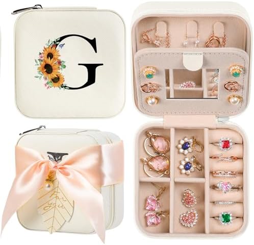 AYGXU Travel Jewelry Box for Women and Girls - Small Case With Initial A-Z - Teacher Gifts by AYGXU