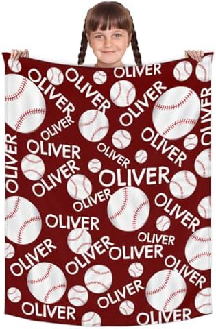 Personalized Baby Blankets for Girls Boys, Custom Baby Blanket with Name Swaddle Toddler Fleece Blanket Personalized Gift Red Baseball Text - Image 2