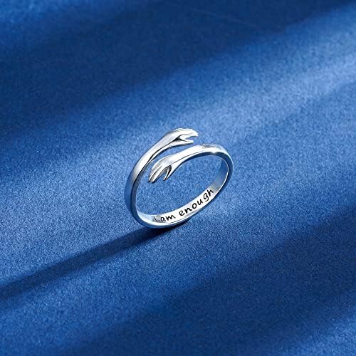 Yesteel S925 Sterling Silver Hug Ring for Women Teen Girls, Adjustable Ring Jewelry Mothers Day Birthday Gifts for Daughters Mom Sister Wife Friends Grandma - Image 3