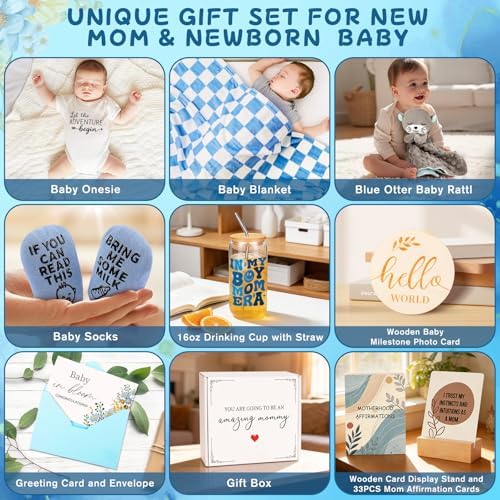 15PCS Baby Shower Gifts,New Mom Gifts for Women & Newborn Baby Gifts, Blue Otter Gifts Top Pregnancy Gifts for New Mom Gender Reveal Gifts, Expecting Parents to Be, New Mom Care Package After Baby - Image 2