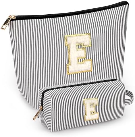 mibasies 2 PCS Initial Makeup Bags for Women: Cosmetic Bag for Travel Toiletry - Personalized Cute Makeup Pouch - Gifts for Grilfriend Wife Moms Bridesmaid - Retirement Travel Gifts - Black E by mibasies
