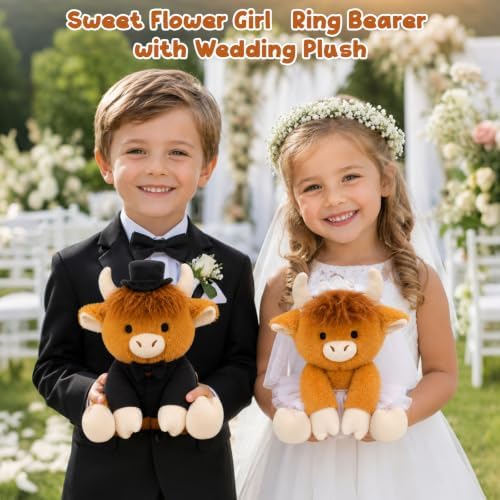 2 Pcs Wedding Highland Cow Plush,Will You Be My Flower Girl & Ring Bearer - Image 4