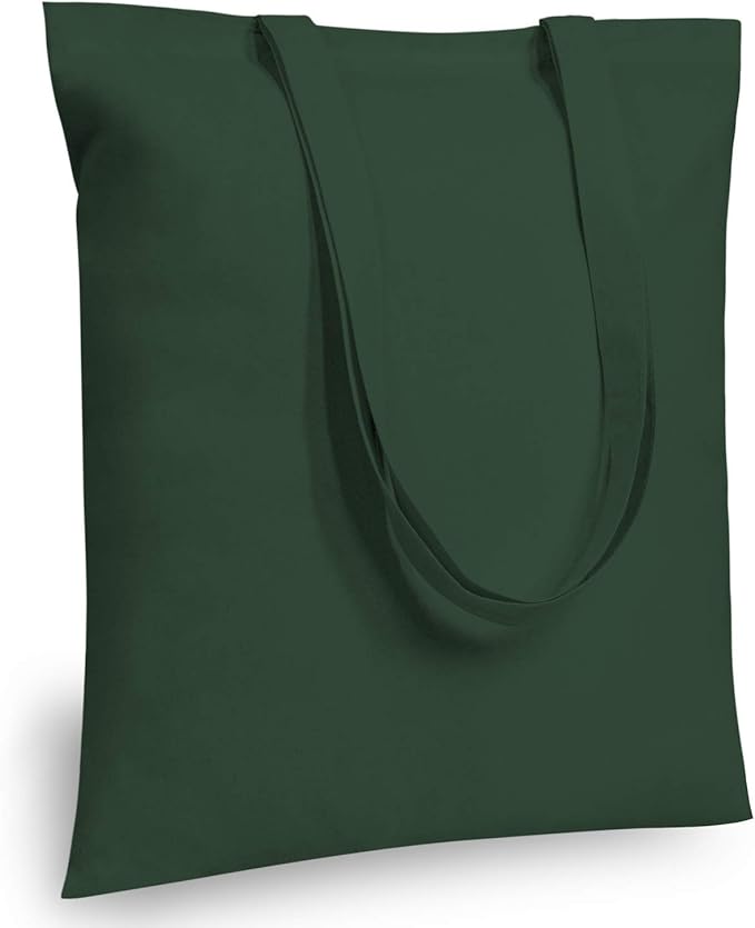 TOPDesign 12-Pack Economical 16"x15" Green Black Cotton Tote Bag, Lightweight Medium Reusable Grocery Shopping Cloth Bags, Suitable for DIY, Advertising, Promotion, Gift, Activity
