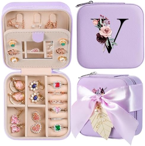 AYGXU Travel Jewelry Box for Women and Girls - Small Case With Initial A-Z - Teacher Gifts by AYGXU