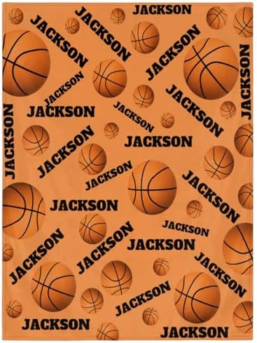Personalized Baby Blankets for Girls Boys, Custom Baby Blanket with Name Swaddle Toddler Fleece Blanket Personalized Gift Basketball Text Black by RIRIX