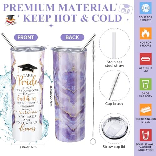 Domensi 6 Pcs Class of 2026 Graduation Gifts for Her Women Purple 20 oz Tumbler Makeup Bag Journal Ballpoint Pen Inspirational Graduation Gifts Set for College High School Daughter Sister Friend - Image 3