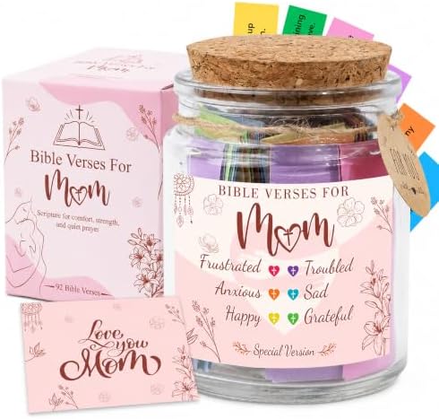 Bible Verse Jar for Mom – 92 Color-Coded Bible Verse, Birthday Gifts for Mom, Christian Gifts For Mom by SouthLisa