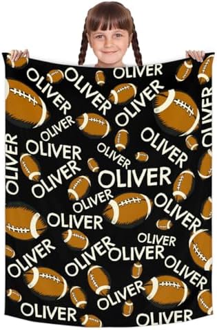 Personalized Baby Blankets for Girls Boys, Custom Baby Blanket with Name Swaddle Toddler Fleece Blanket Personalized Gift Football Pattern Text - Image 2