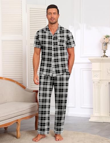 Ekouaer Men's Cotton Pajama Set Short Sleeve Button Down Sleepwear Pjs - Image 2