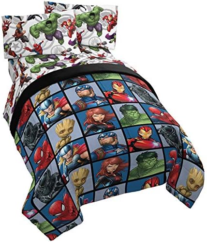 Marvel Avengers Team 4 Piece Twin Bed Set - Includes Reversible Comforter & Sheet Set - Super Soft Fade Resistant Polyester - (Official Marvel Product)