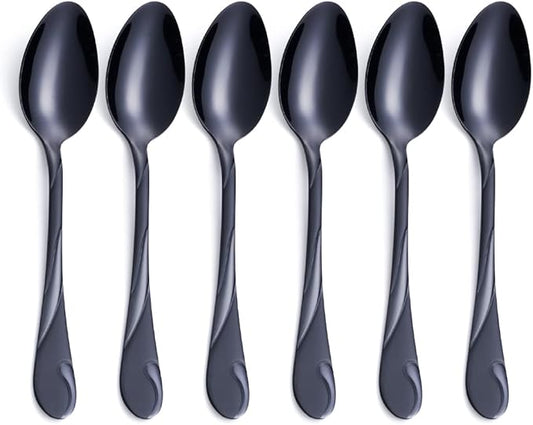 Black Dessert Spoon Set, Seeshine 6.5-inch Stainless Steel Shiny Black Teaspoon, Espresso Coffee Spoon, Set of 6
