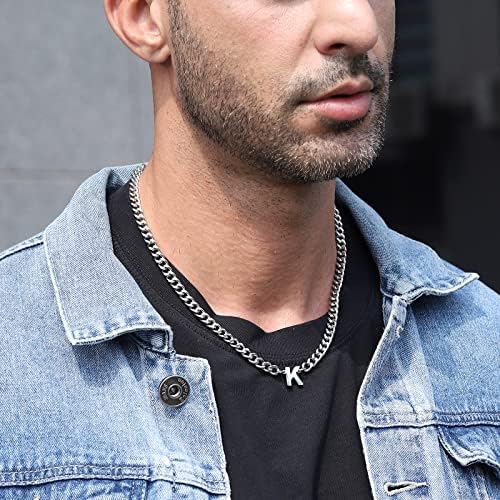 DuoDiner 18+2" Initial Necklace for Men Boys Gifts A-Z Cuban Link Chain - Image 4