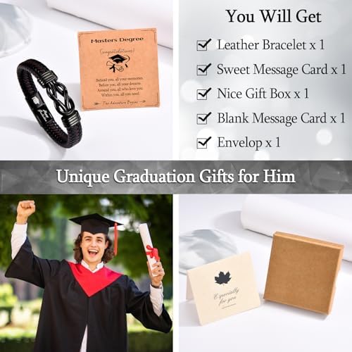 Graduation Gifts for Him, Class of 2026 5/6/8th High School College Master Graduation Gifts for Son, Grandson, Nephew, Brother, Cool Infinity Knot Leather Bracelets for Men Boys - Image 5