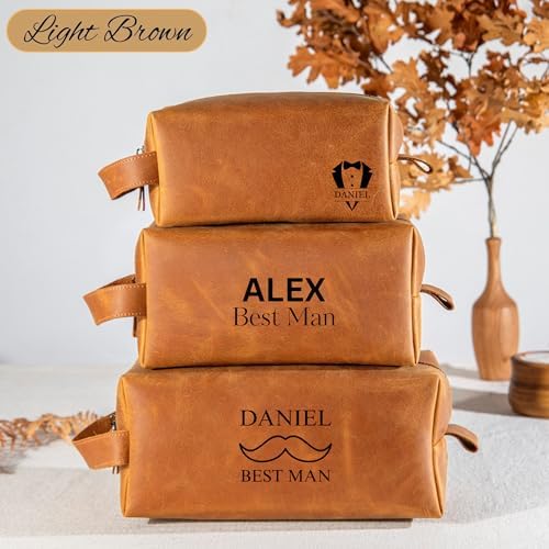 Groomsmen Gifts, Personalized Leather Toiletry Bag for Men, Idea for Groomsman, Travel Pouch for Him, Husband, Dad, Grandpa, Boyfriend, Birthday, Retirement, Anniversary, Wedding, Father Day Gift - Image 6