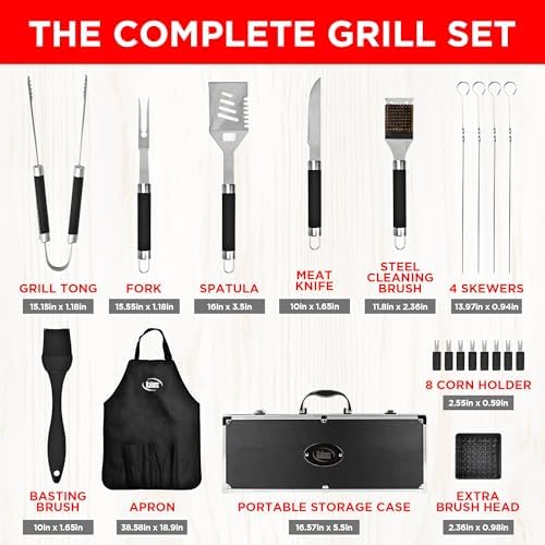 Kaluns Grilling Accessories, Dad Gifts for Fathers Day, Mothers Day Grilling Gifts, Heavy Duty Stainless Steel BBQ Tool Set for Outdoor Grill with Aluminum Case and Apron, Birthday Gifts for Men - Image 2