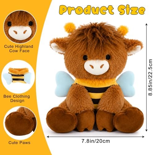 Bee Highland Cow Plush Toy-9inch Highland Cow Stuffed Animal - Image 3