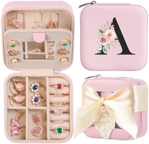 AYGXU Travel Jewelry Box for Women and Girls - Small Case With Initial A-Z - Teacher Gifts by AYGXU