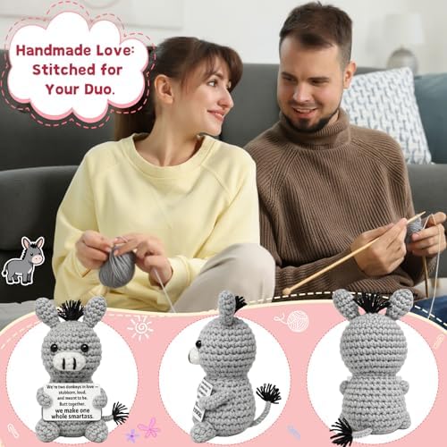 Funny Valentines Love Gift for Her Him Wife Husband Girlfriend Boyfriend - Anniversary Wedding Decoration - Small Crochet Donkey, Easter Basket Stuffer for Couples - Image 3