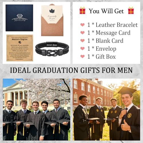 EPIRORA Graduation Gifts Bracelet for Him -Black Braided Leather Infinity Knot Bracelets for Men, Cool Class of 2026 Grad Gifts for 5th Grade | 8th Grade | Middle School | College | Master Degree - Image 4
