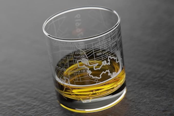 Well Told Engraved Baltimore Maryland Map Rocks Glass, Old Fashioned Whiskey Glass (11 oz, Clear) Etched Whiskey Glass, Gifts For Whiskey Lovers
