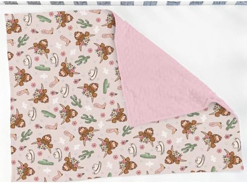 Highland Cows Cactus Baby Blankets for Girl Boy Pink Western Cowgirl Boots Hats Yak Floral Soft Mink Dotted Backing Double Layer Swaddle Blanket for Toddler Nursery Crib Wild West Bed Blanket 30x40 - Image 3